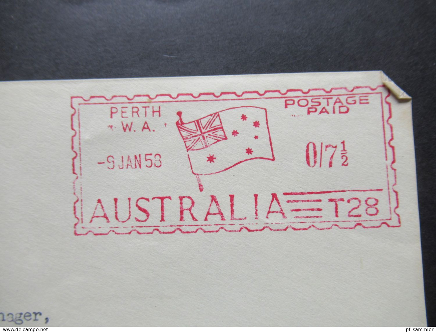 Australien 1958 Auslandsbrief Der National Bank Of Australia Mit Freistempel Perth WA Postage Paid Australia T 28 - Storia Postale