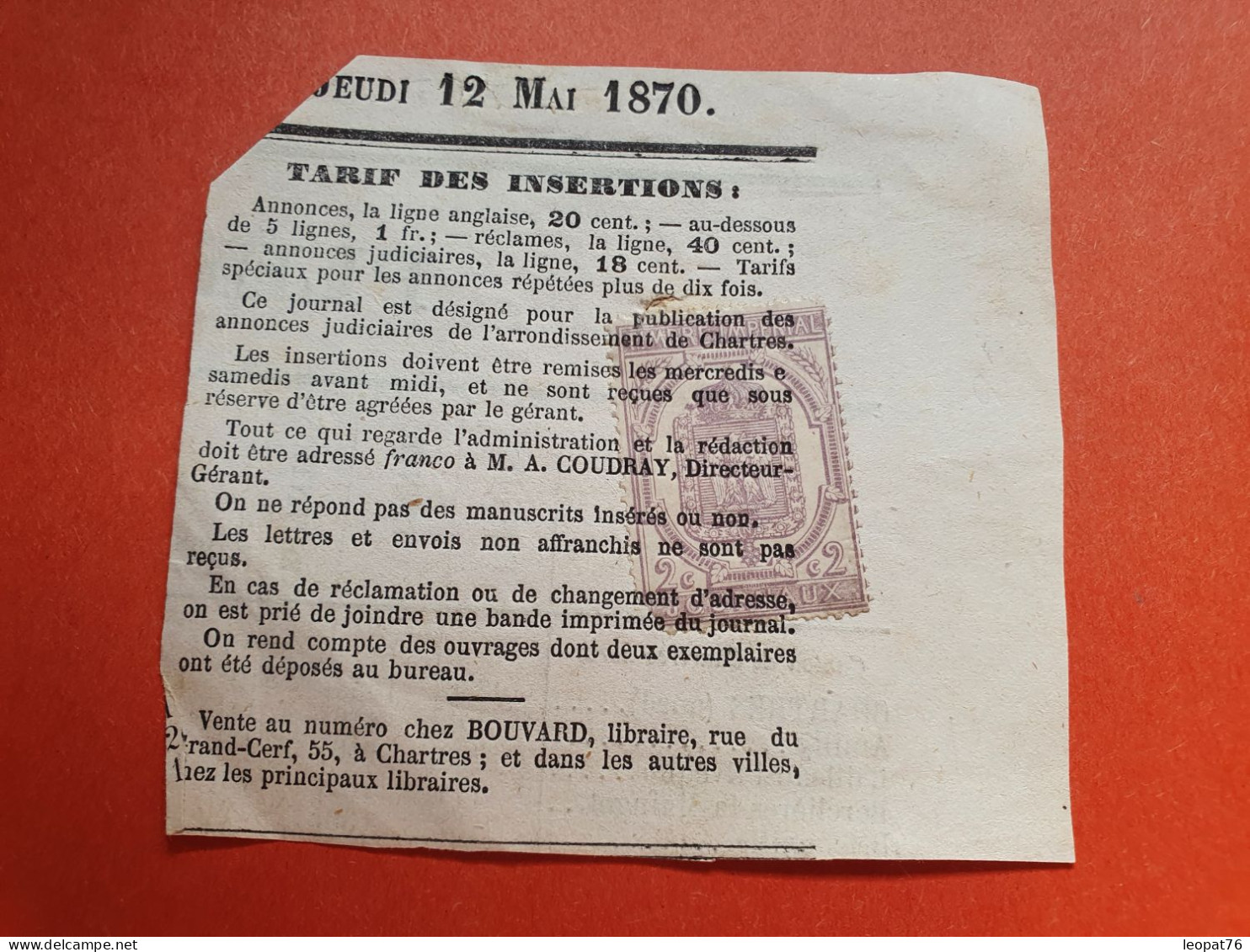 Timbre Pour Journaux Sur Fragment De Journal En 1870 - Réf J 193 - Zeitungsmarken (Streifbänder)