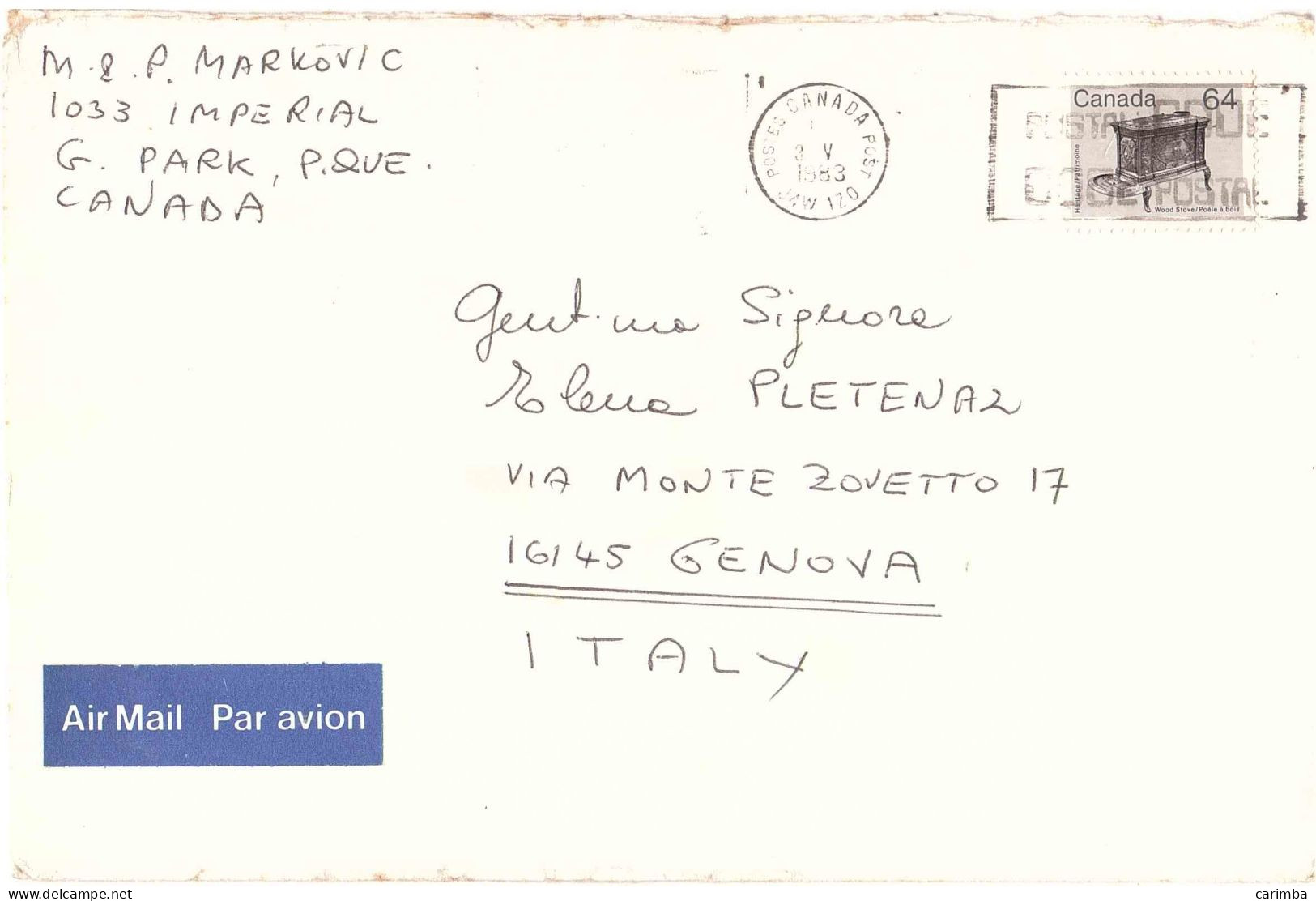 LETTERA PER ITALIA - Storia Postale