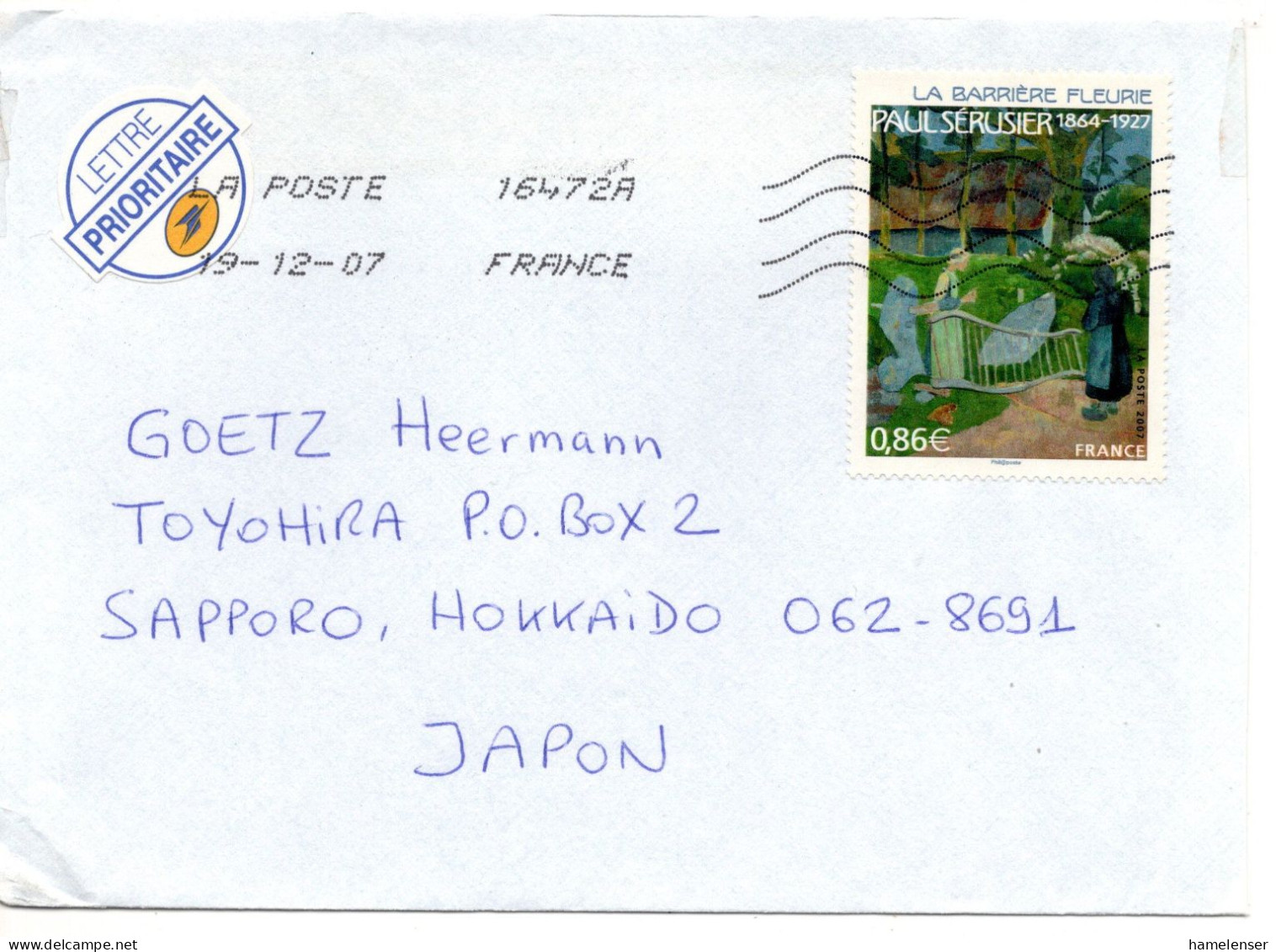 67200 - Frankreich - 2007 - €0,86 La Barriere Fleurie EF A LpBf 16472A -> Japan - Sonstige & Ohne Zuordnung