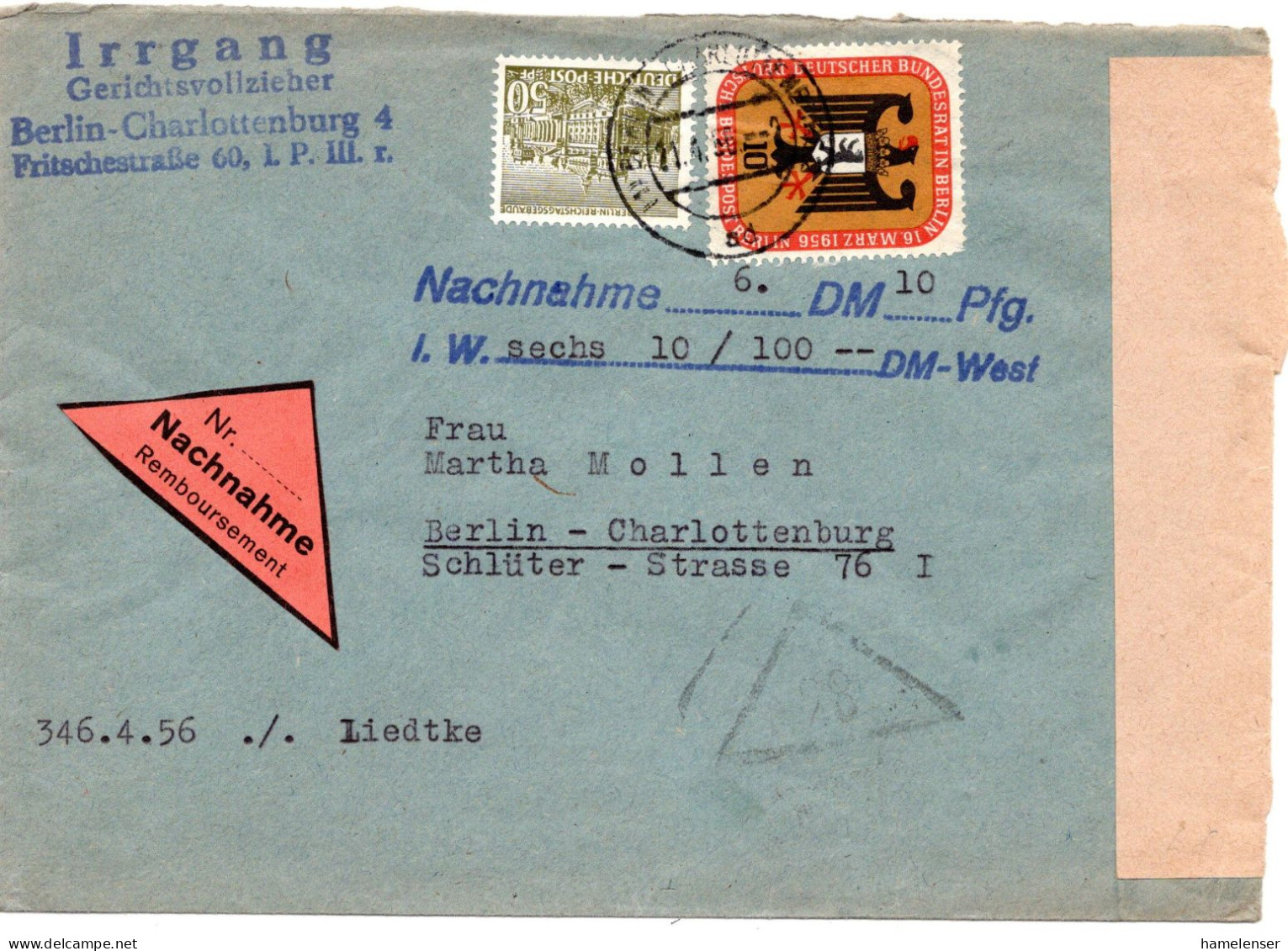 67213 - Berlin - 1956 - 50Pfg Bauten I MiF A NN-OrtsBf BERLIN - Cartas & Documentos