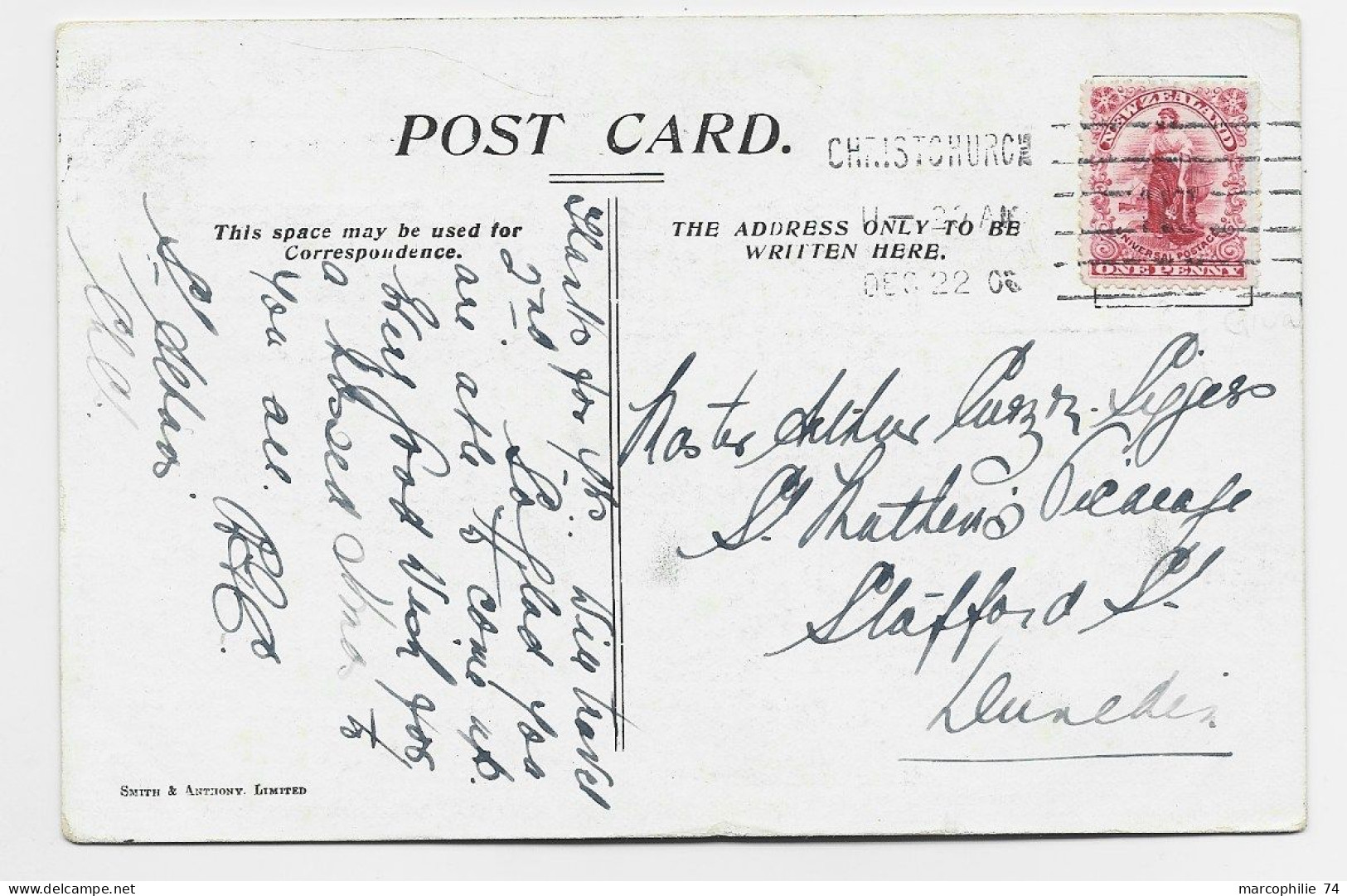 NEW ZEALAND ONE PENNY CARD NEW ZEALAND INTERNATIONAL EXHIBITION 1906 7 CASTEL - Brieven En Documenten