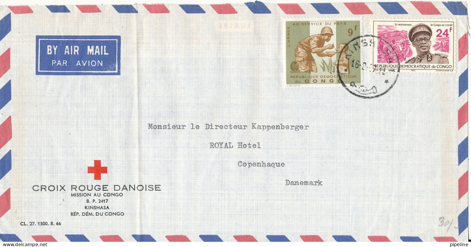 Congo Kinshasa RED CROSS Cover Sent To Denmark 16-2-1967 The Flap On The Backside Of The Cover Is Missing Folded Cover - Oblitérés