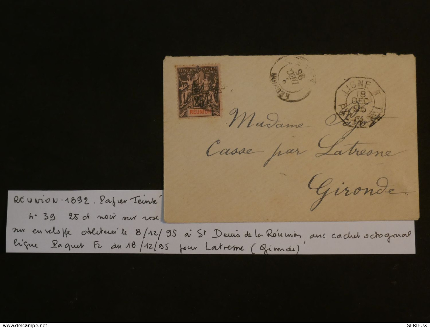 BU8  ILE DE LA REUNION  BELLE LETTRE RR 1895 PAQUEBOT MARSEILLE A  CASSE FRANCE +25C  +AFF. INTERESSANT++ - Briefe U. Dokumente