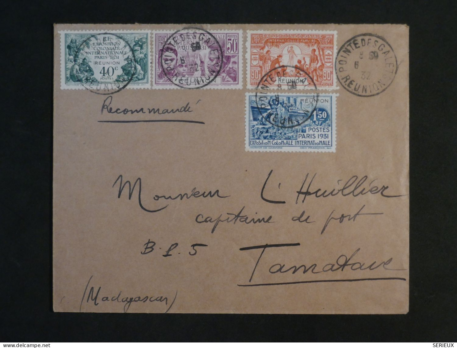 BU8  ILE DE LA REUNION  BELLE LETTRE RR 1932  POINTE DES GALETS A TAMATAVE   +AFF. PLAISANT++ - Cartas & Documentos