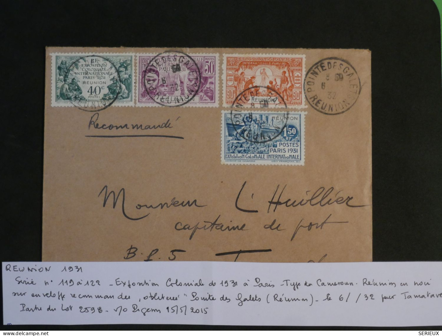 BU8  ILE DE LA REUNION  BELLE LETTRE RR 1932  POINTE DES GALETS A TAMATAVE   +AFF. PLAISANT++ - Storia Postale