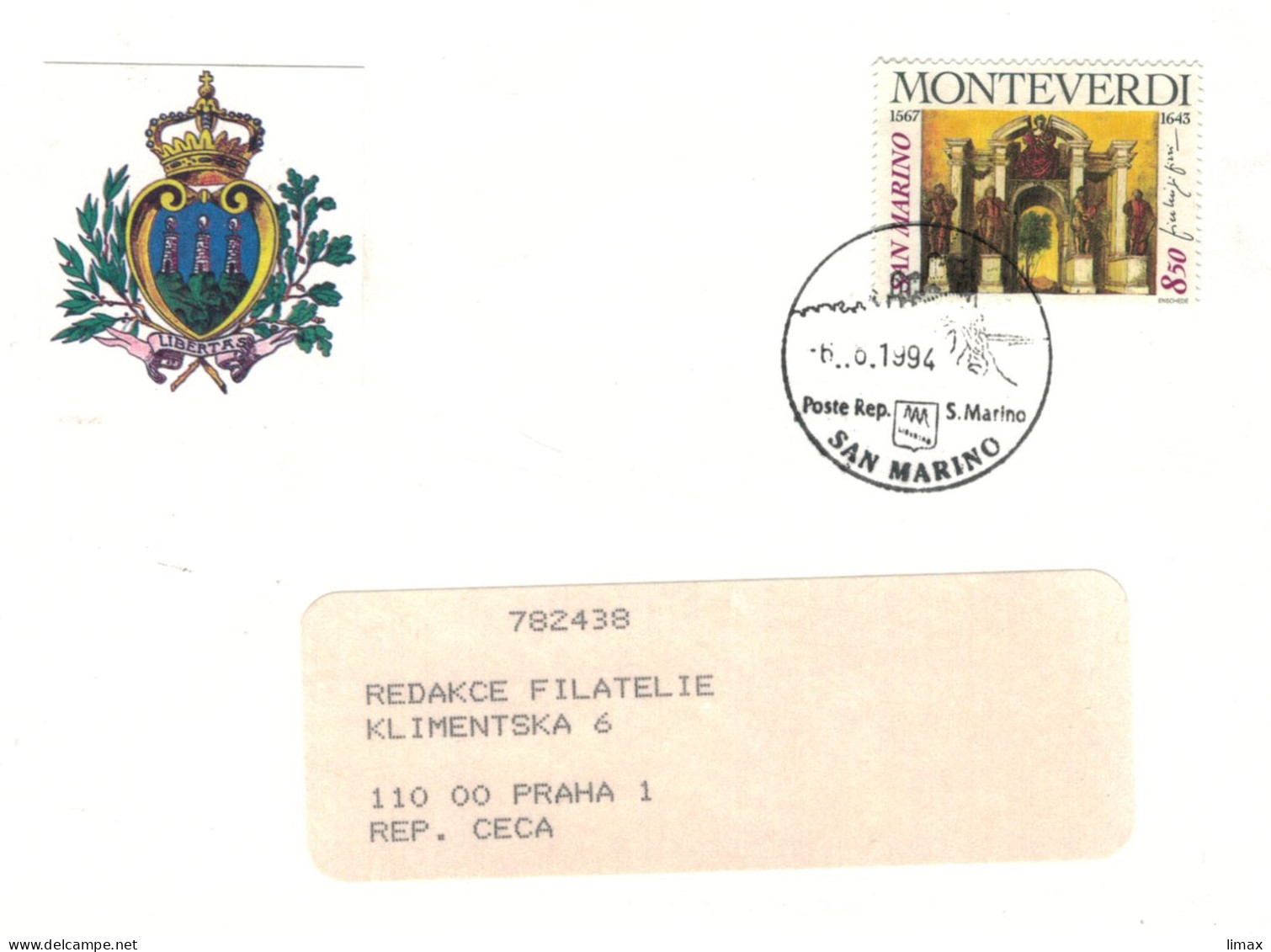 RSM Monteverdi 1994 Monte Verdi - Illustrierter Umschlag - Lettres & Documents
