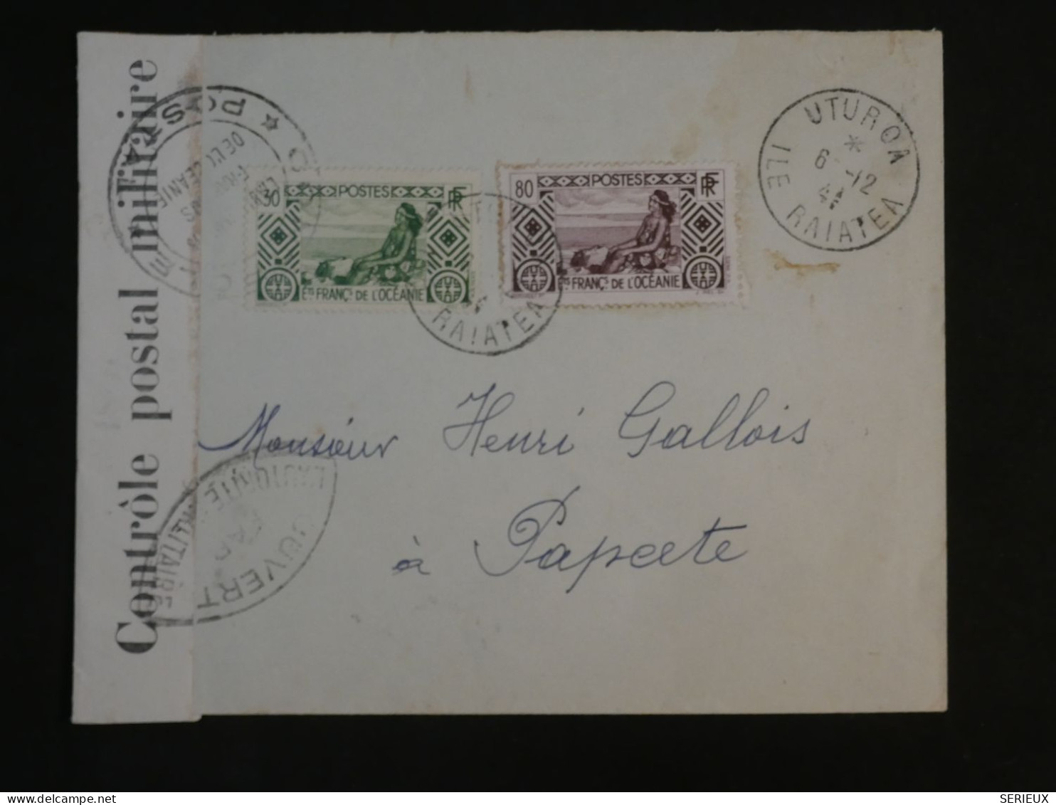 BU8 ET. OCEANIE  BELLE LETTRE CENSUREE  RARE  1941  PETIT BUREAU UTUROA  RAATEIA A  PAPEETE +AFF. PLAISANT++ - Brieven En Documenten