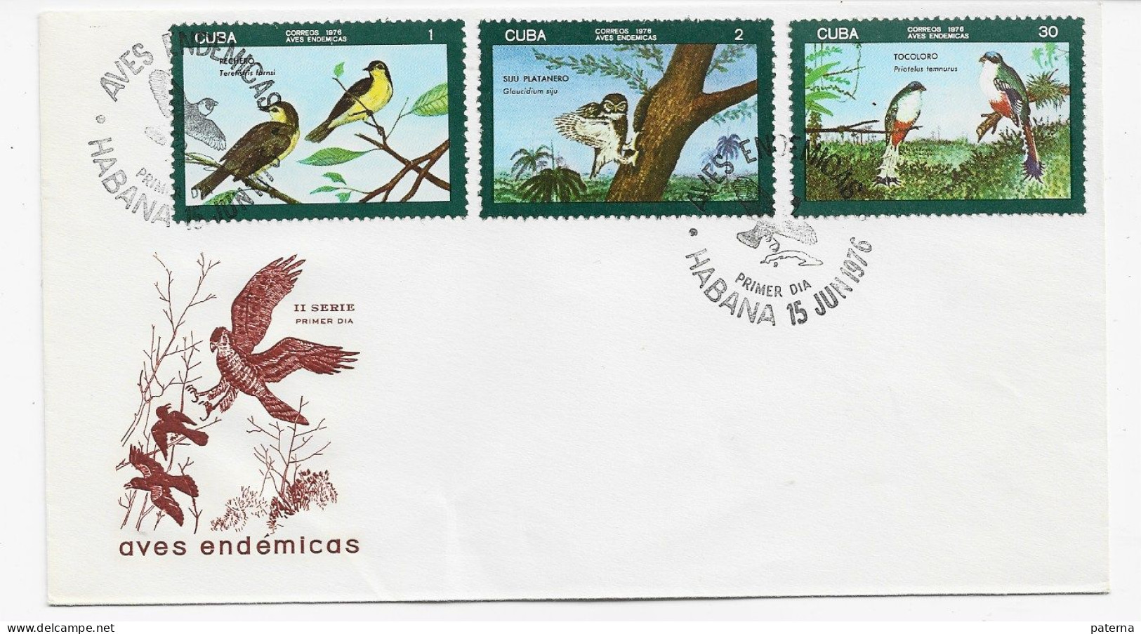 3782   FDC Habana 1976,   Serie II , Aves Endémicas,  Pájaros, - Lettres & Documents