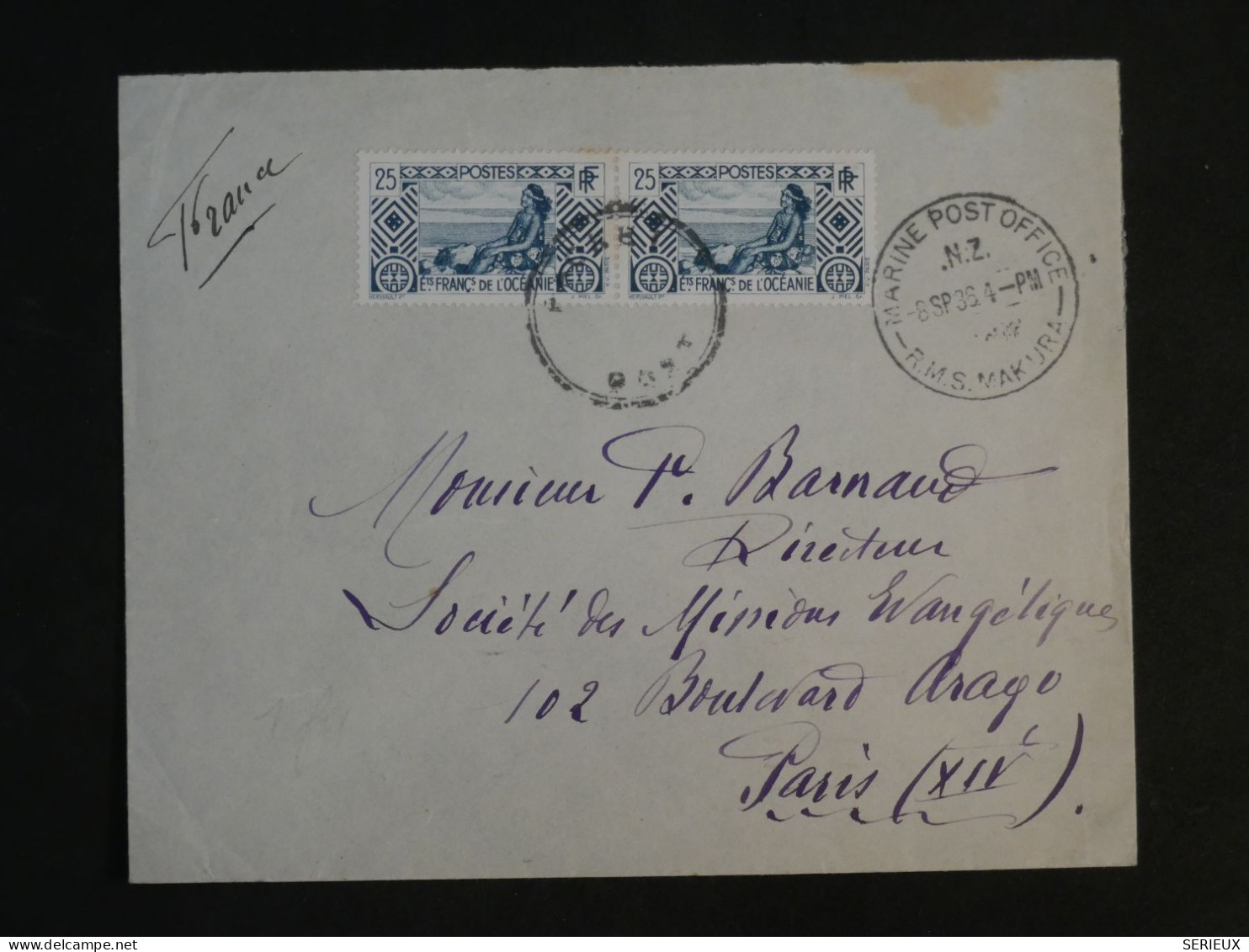 BU8 ET. OCEANIE  BELLE LETTRE   RRR  1939 RMS MAKURA A  PAPEETE +CACHET EVIDé+AFF. PLAISANT++ - Lettres & Documents