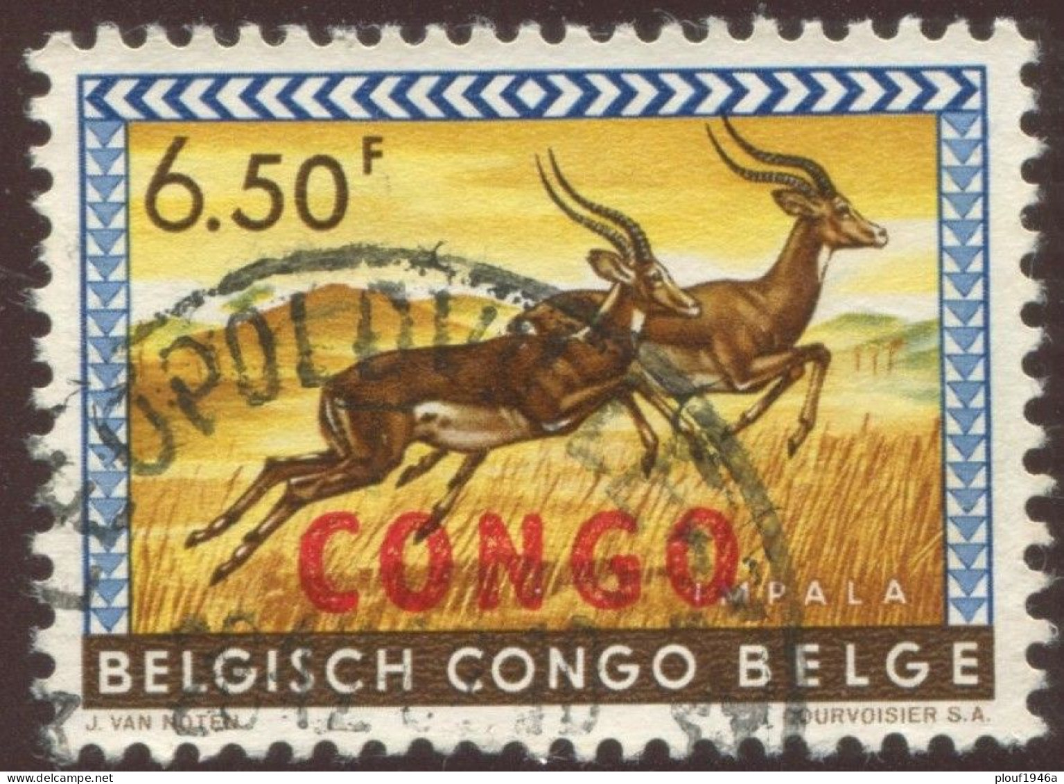 Pays : 131,2 (Congo)  Yvert Et Tellier  N° :  409 (o) Surcharge Rouge - Usati