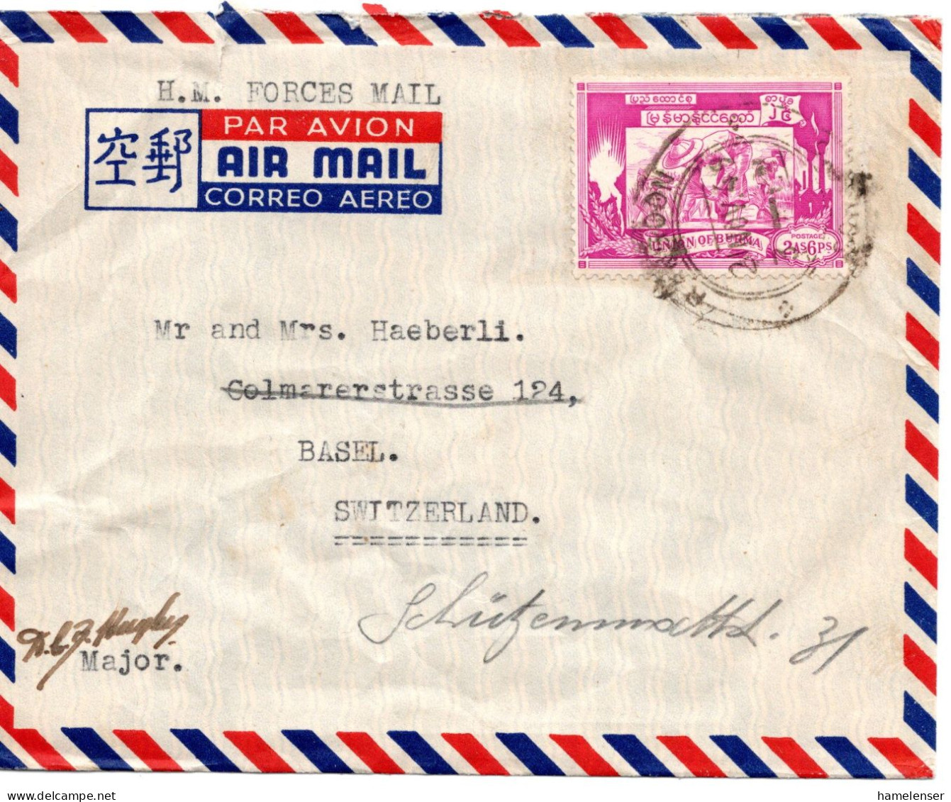 67238 - Burma - 1949 - 2A6P Reisbauer EF A LpBf RANGOON -> Grossbritannien, Britische Militaerpost! - Burma (...-1947)