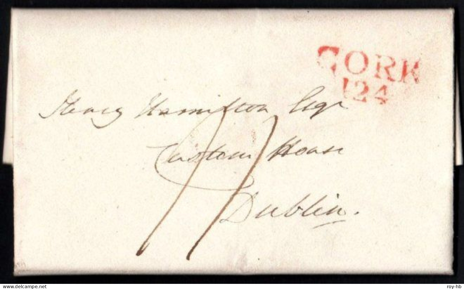 1822 EL From Cork To The Customs House In Dublin Struck With Very Fine Large CORK/124 Mileage In Bright Red. - Vorphilatelie