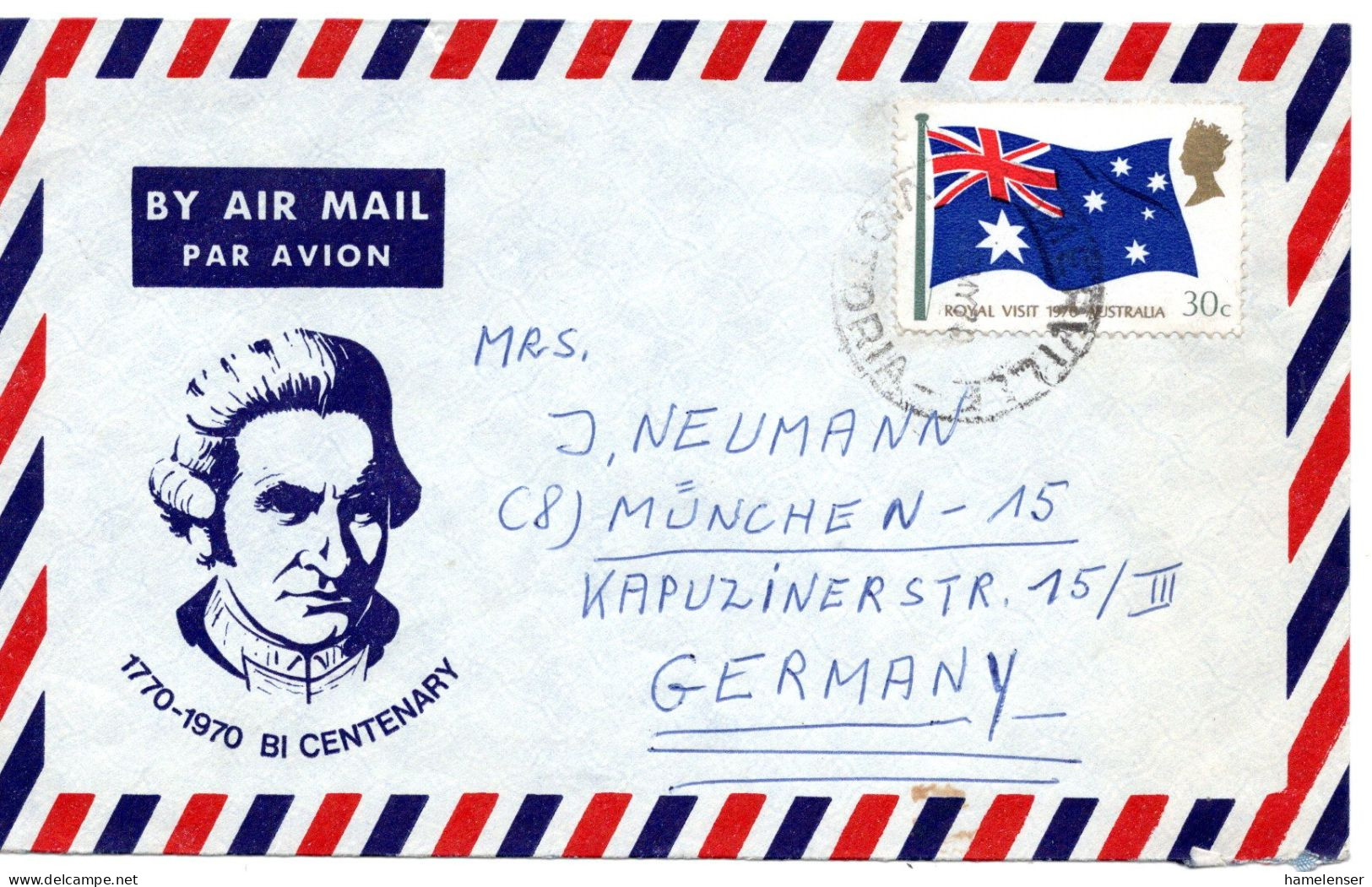 67240 - Australien - 1970 - 30c Royal Visit EF A LpBf SOMERVILLE -> Westdeutschland - Cartas & Documentos