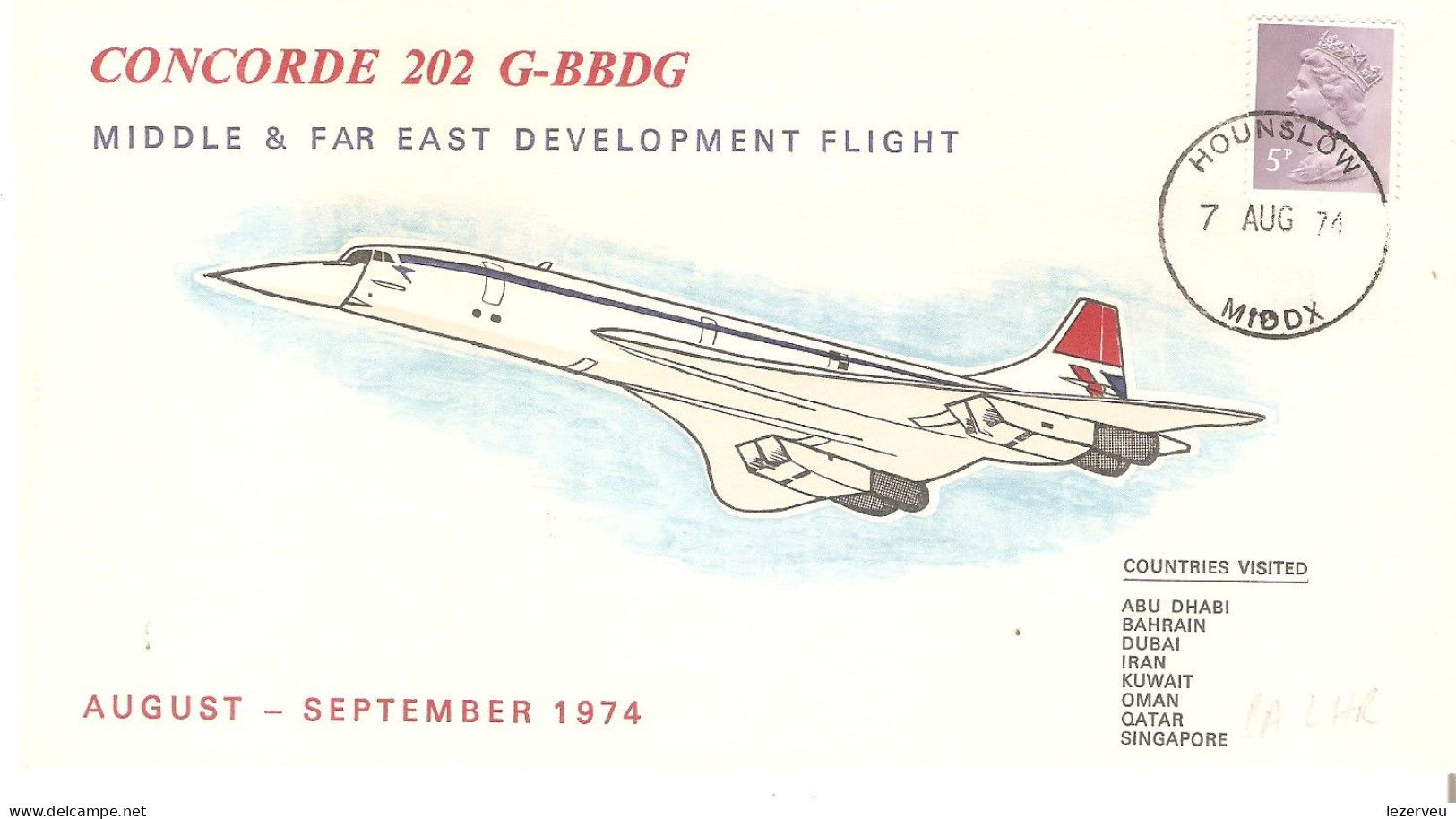 CONCORDE 202 G-BBDG MIDDLE & FAR EAST DEVELOPMENT FLIGHT 08 & 09 1974 PAYS VISITES - Other & Unclassified