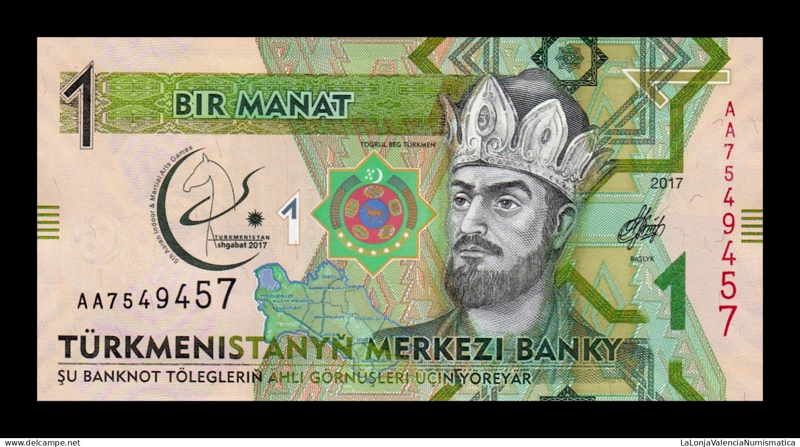 Turkmenistán 1 Manat Commemorative 2017 Pick 36 Capicua Sc Unc - Turkmenistan