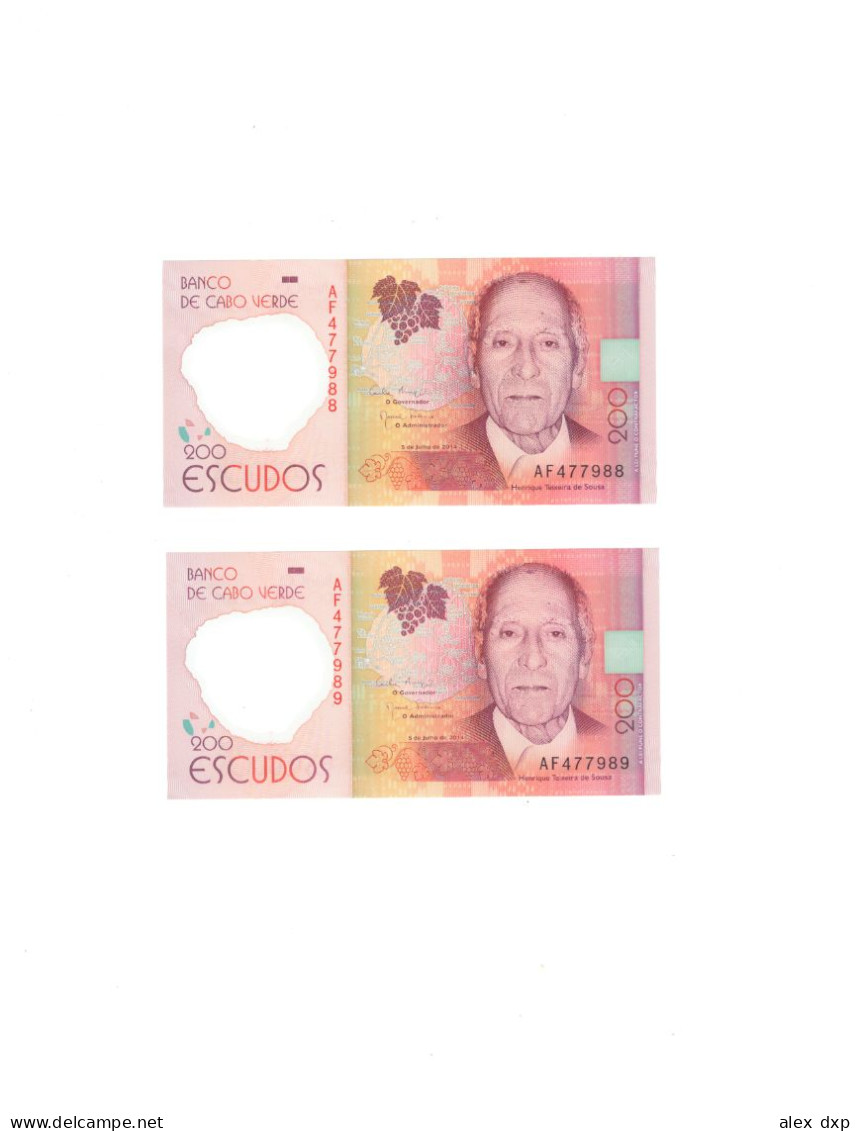 CABO VERDE P-71a > 200 ESCUDOS 2014, 2 CONSEQUTIVE SERIAL NUMBERS, UNC, POLYMER - Kaapverdische Eilanden