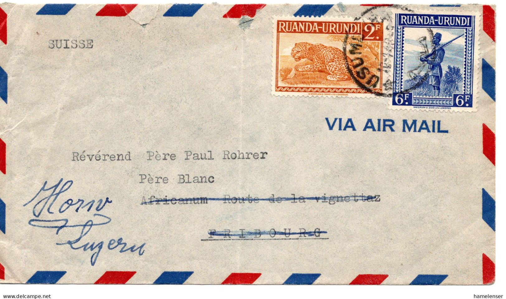 67246 - Ruanda-Urundi - 1948 - 6F Kolonialsoldat MiF A LpBf (etw Rauh Geoeffnet) USUMBURA -> Schweiz, Im Inland Nachges - Lettres & Documents
