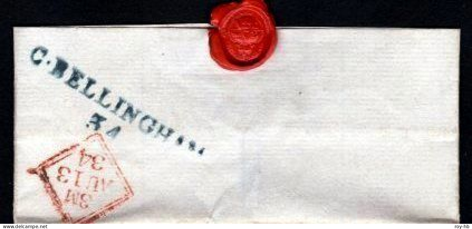 1834 EL From Dublin To Castlecomer, Reverse With A Very Fine Strike Of The Rare Abbreviated C.BELLINGHAM / 34 - Prefilatelia