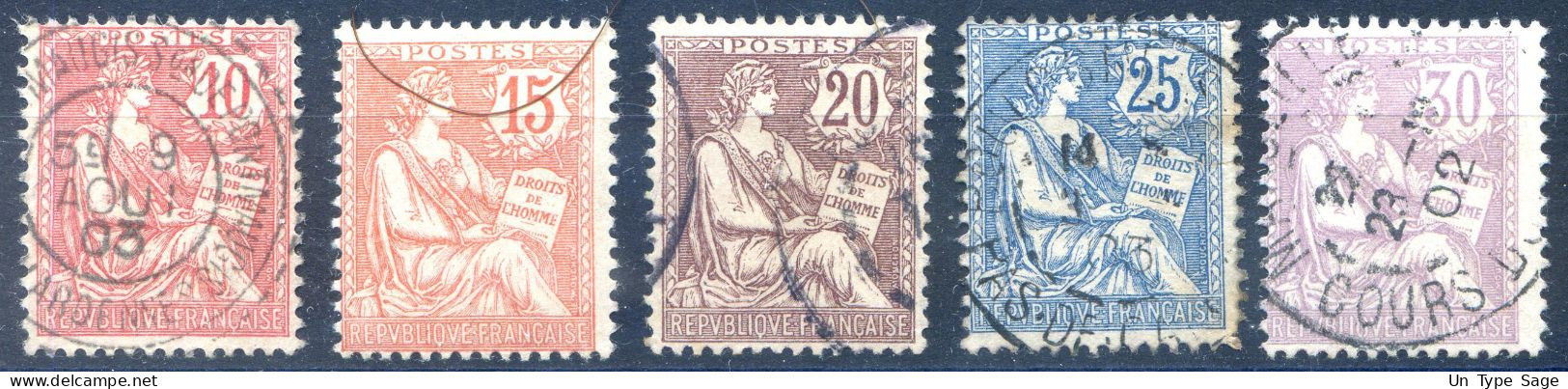France N°124 à 128 Oblitérés - Cote 43€ - (F066) - 1900-02 Mouchon