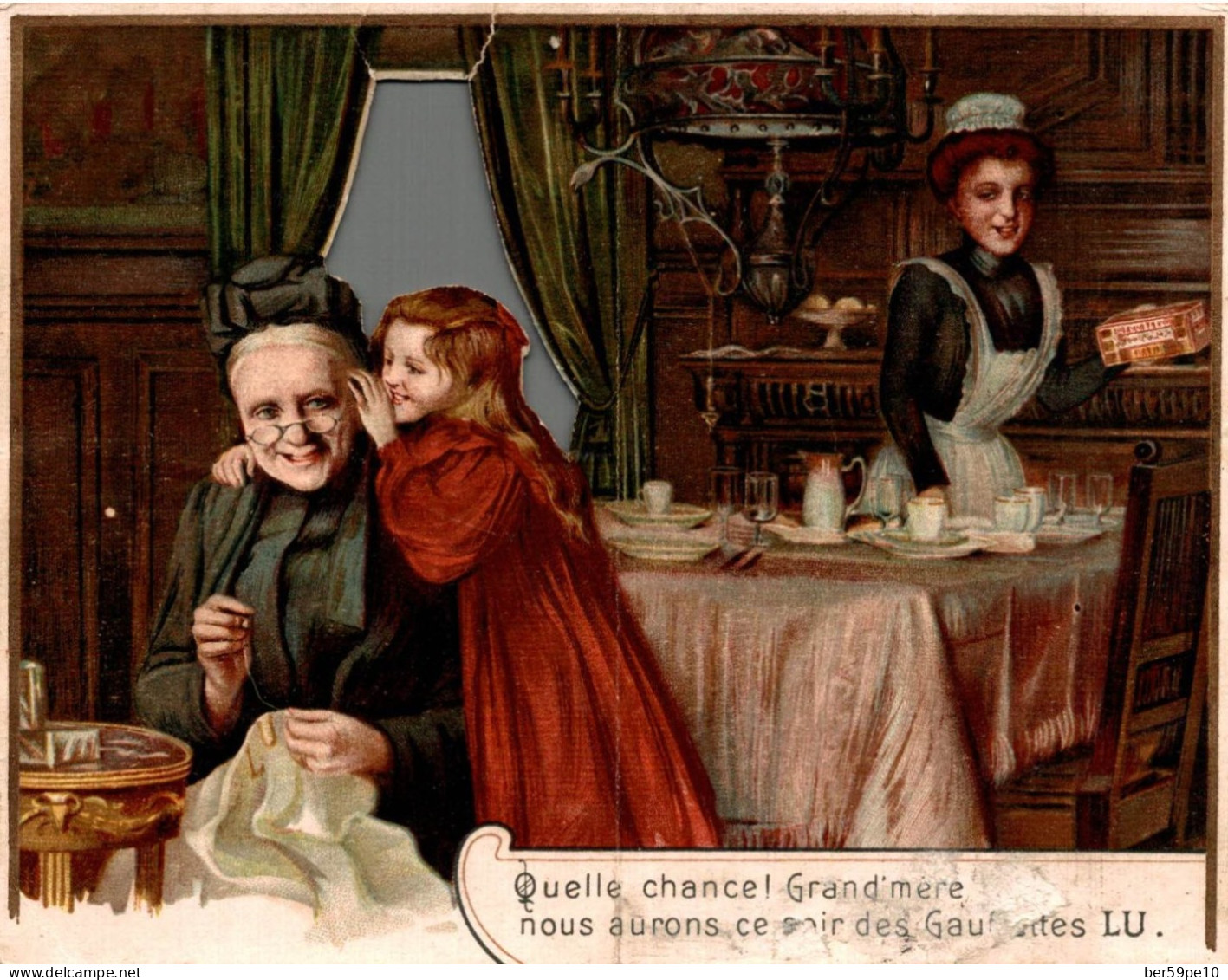 CHROMO  BISCUITS LEFEVRE - UTILE LU  L'UNIQUE GRAND PRIX PARIS 1900 "QUELLE CHANCE GRAND' MERE...GAUFRETTES LU" - Lu