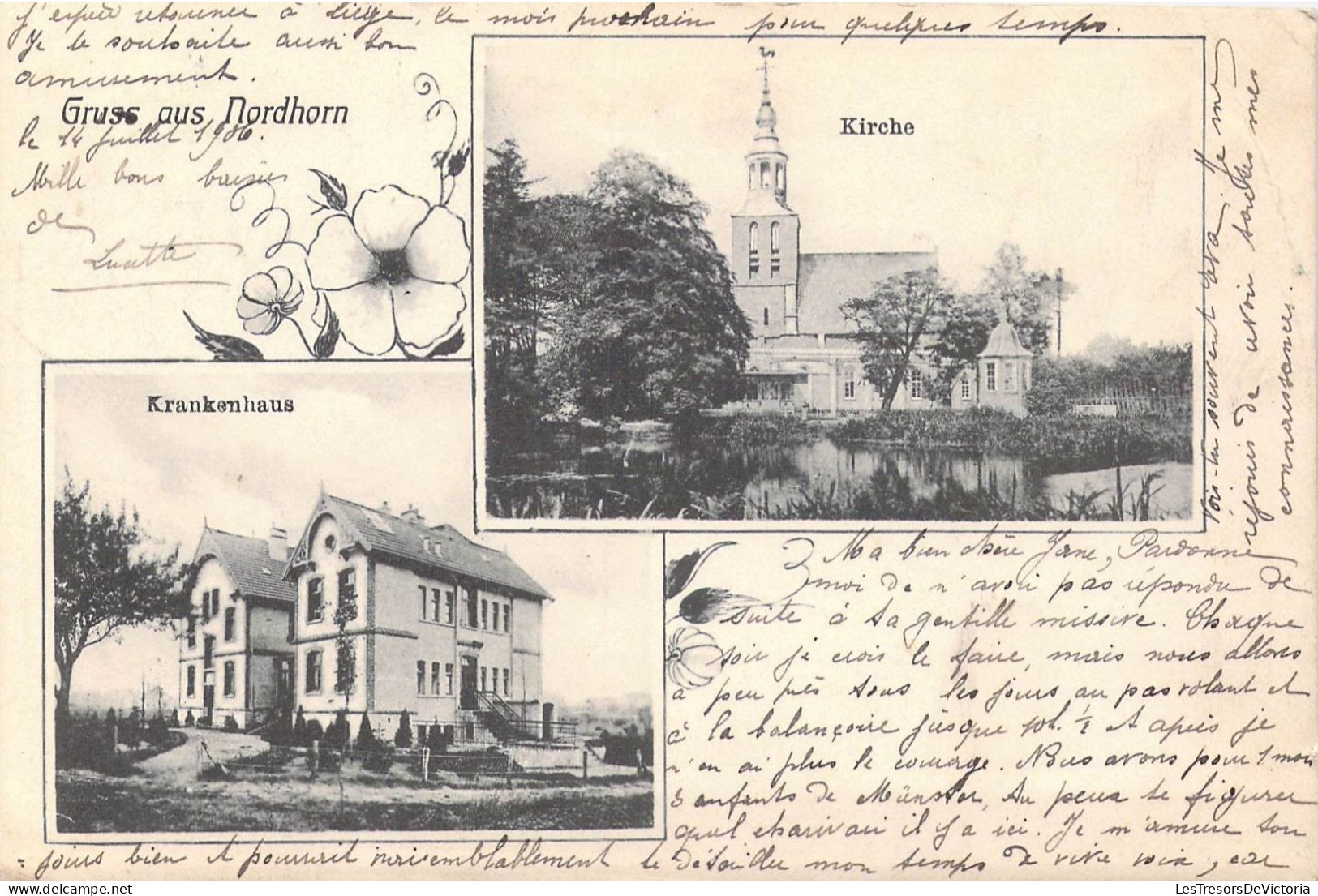 ALLEMAGNE - Gruss Aus Nordhorn - Kirche - Krankenhaus - Carte Postale Ancienne - Nordhorn