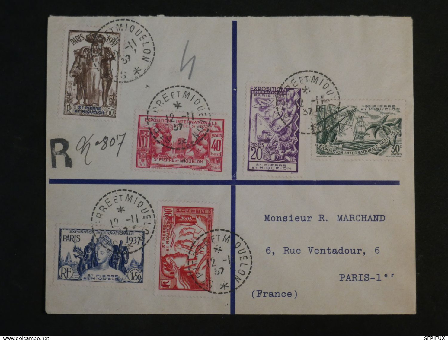 BU8 ST PIERRE MIQUELON BELLE LETTRE RR  1937  A  PARIS  FRANCE  ++ AFF. PLAISANT++ - Lettres & Documents