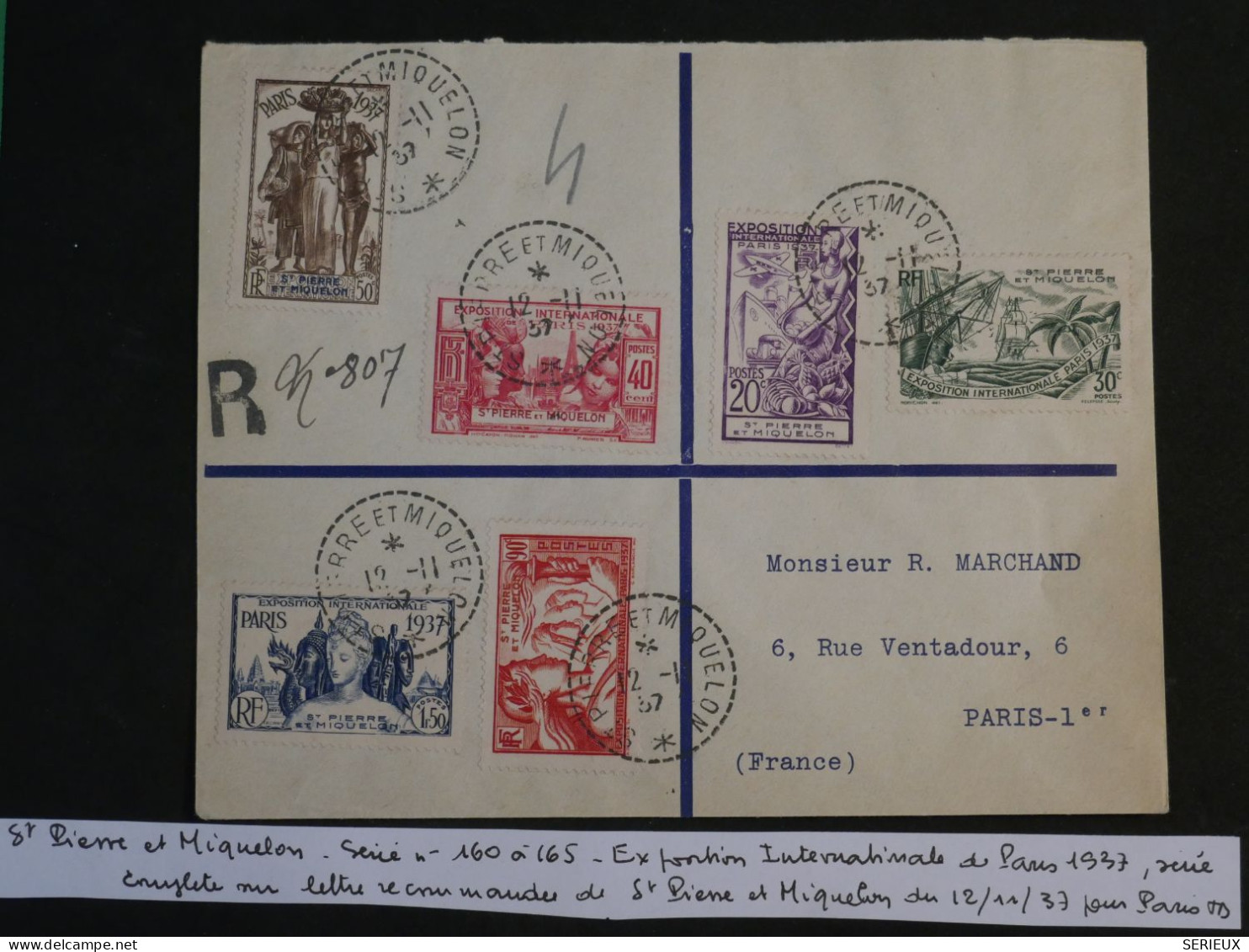 BU8 ST PIERRE MIQUELON BELLE LETTRE RR  1937  A  PARIS  FRANCE  ++ AFF. PLAISANT++ - Lettres & Documents