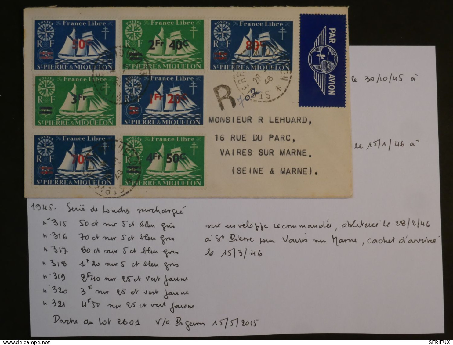 BU8 ST PIERRE MIQUELON BELLE LETTRE RR  1937  A  VAIRES  FRANCE  ++ AFF. PLAISANT++ - Briefe U. Dokumente