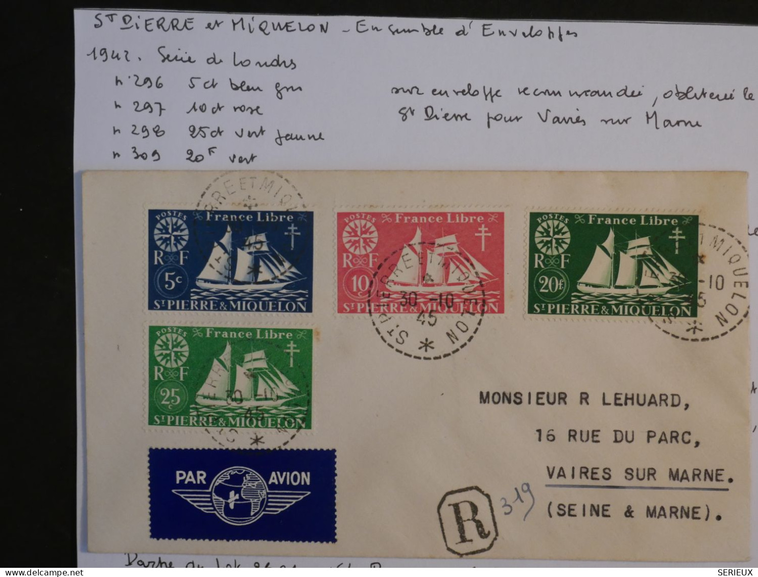 BU8 ST PIERRE MIQUELON BELLE LETTRE FRANCE LIBRE 1945  A  VAIRES  FRANCE  ++ AFF. PLAISANT++ - Brieven En Documenten