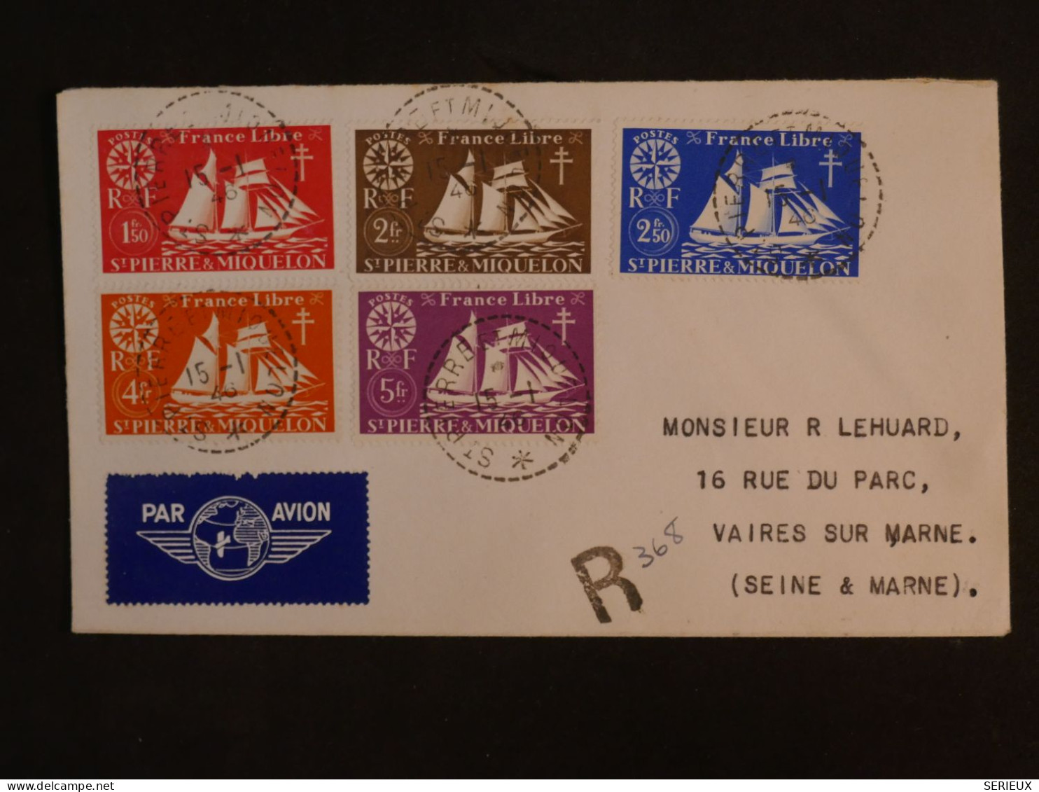 BU8 ST PIERRE MIQUELON BELLE LETTRE FRANCE LIBRE 1945  A  VAIRES  FRANCE  ++ AFF. PLAISANT++ - Covers & Documents