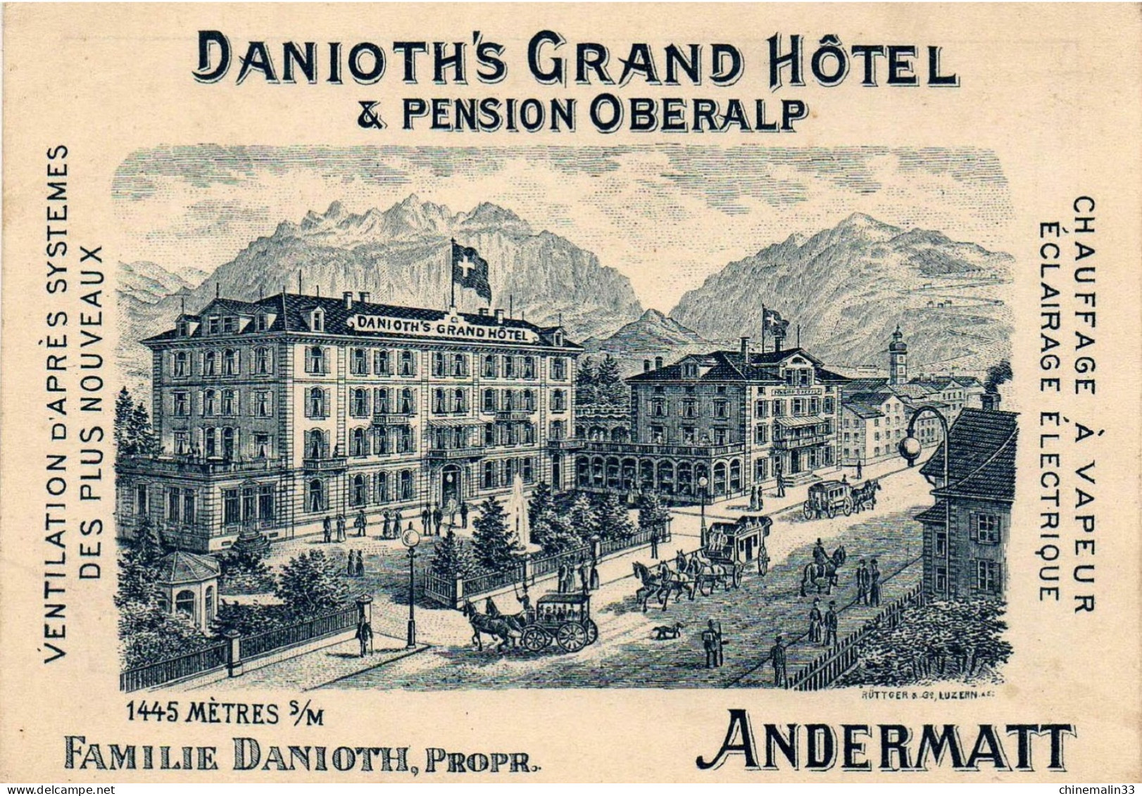 SUISSE ANDERMATT DANIOTH'S GRAND HOTEL OBERALP TRES ANIMATION REIMPRESSION DE CARTE ANCIENNE COLLECTION E.B. 1970 - Matt