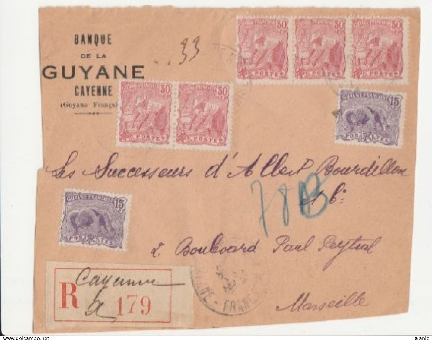 Guyane Française - Sur Devant De Lettre Gros Fragment Recommandée Cayenne Pour Marseille- - Storia Postale