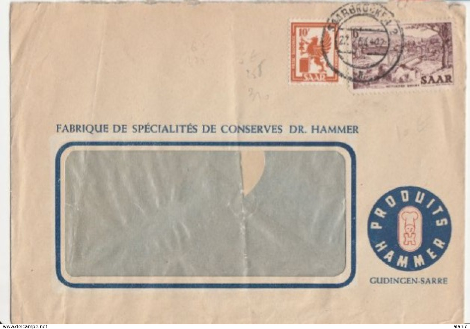 SARRE-Sur Enveloppe Commerciale 1954-N°258+310 De SAARBRUCKEN - Storia Postale