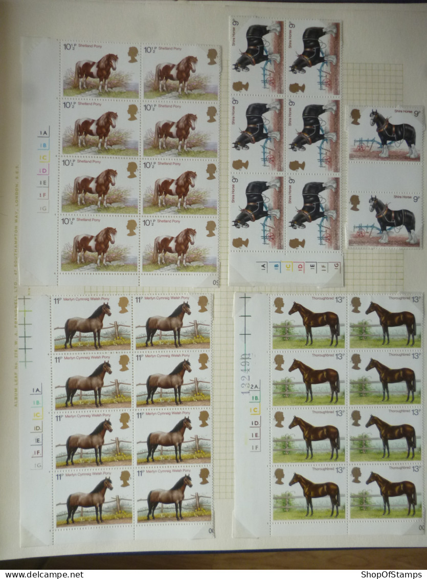 GREAT BRITAIN SG 1063 HORSES BL4 + 4 SETS MINT - Sheets, Plate Blocks & Multiples