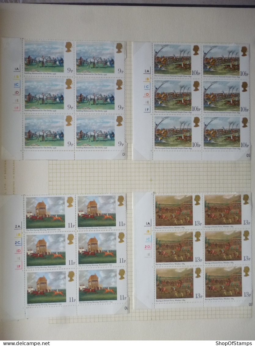 GREAT BRITAIN SG 1087-90 HORSE RACING PAINTINGS BL6 MARGIN - Sheets, Plate Blocks & Multiples