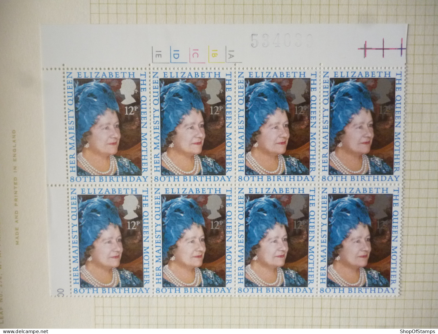 GREAT BRITAIN SG 1129 QUEEN MOTHER 80 BIRTHDAY BL8 MARGIN - Sheets, Plate Blocks & Multiples