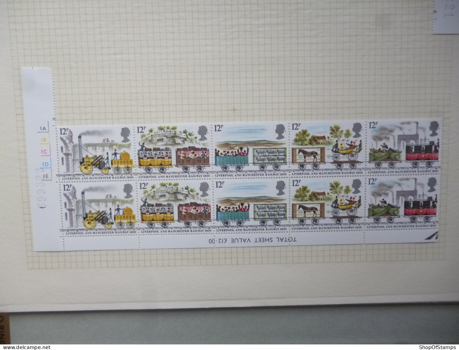 GREAT BRITAIN SG 1113-17 LIVERPOOL-MANCHESTER RAILWAY 150YR PAIR SETENENT MARGIN  - Volledige & Onvolledige Vellen