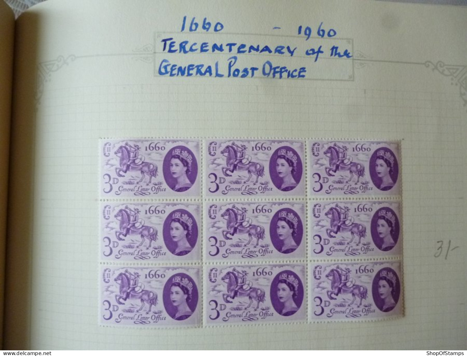 GREAT BRITAIN SG 619 BL9 TERCENTENARY GENERAL LETTER OFFICE Lightly Hinged - ....-1951 Vor Elizabeth II.