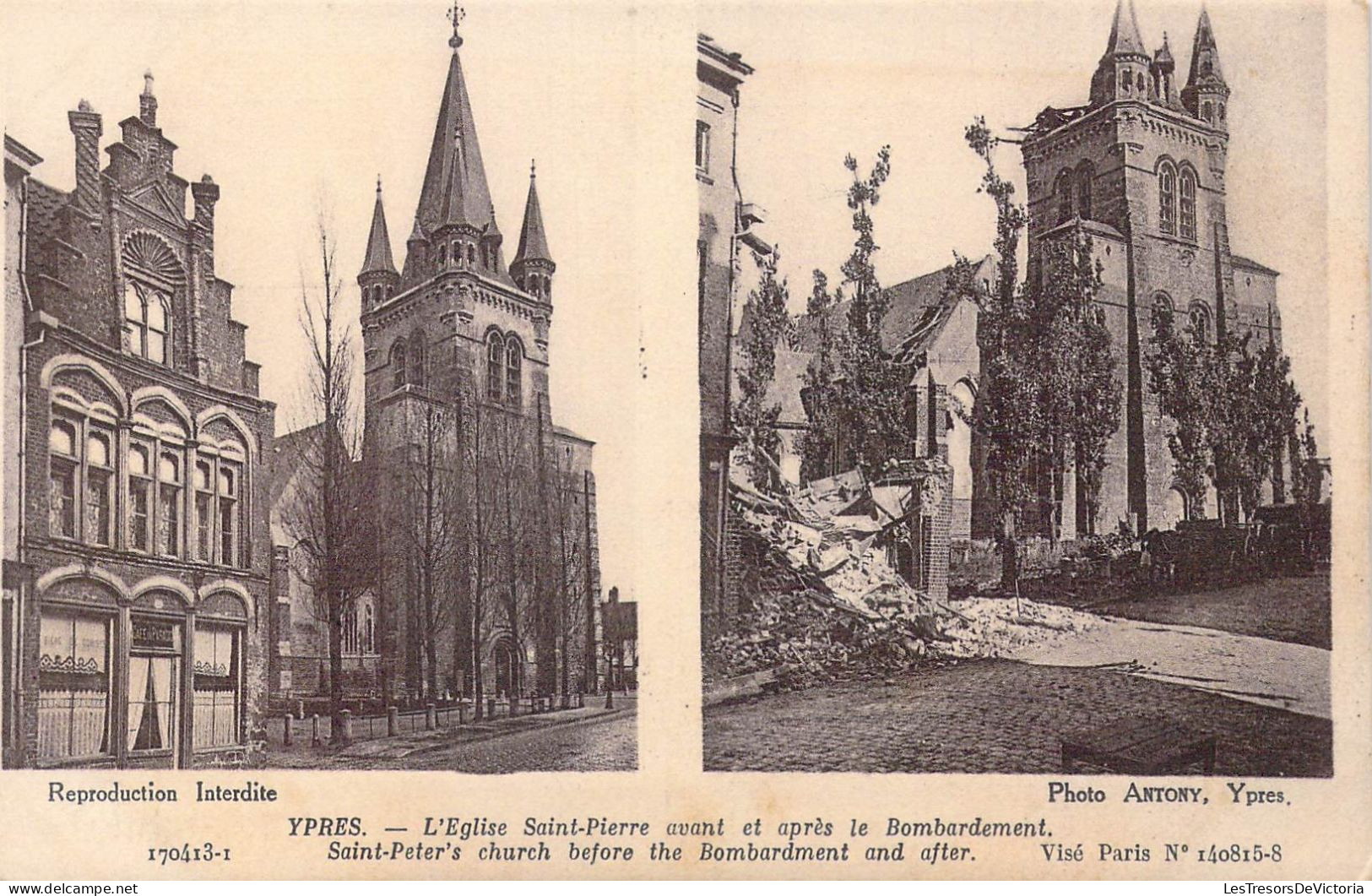 BELGIQUE - Ypres - L'Eglise Saint-Pierre Avant Et Après Le Bombardement - Carte Postale Ancienne - Other & Unclassified