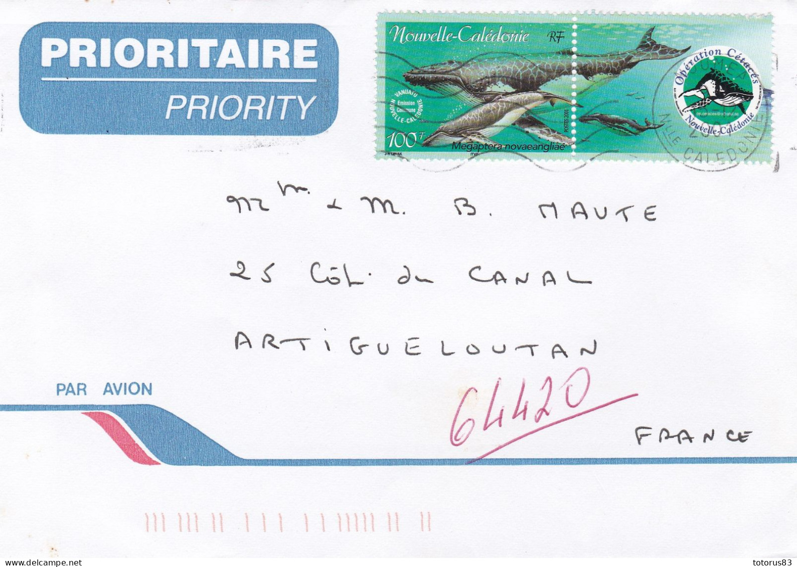 Enveloppe Faune N.Calédonie 2001 Oblitérée Par Avion - Used Stamps