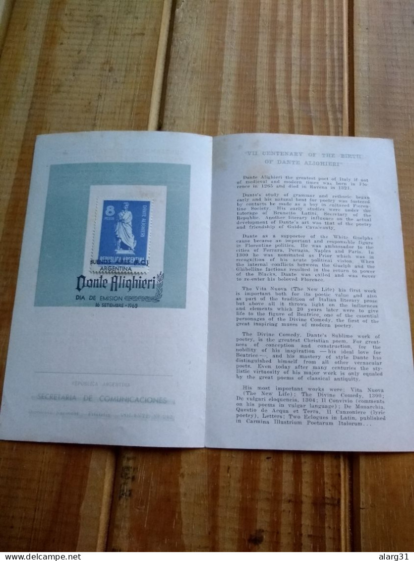 Argentina .po.folder Text.stamp.pmk.rare.english.frenchdante.no Postcard.e 7 Reg Post Conmems For Postage 1 Or 2 Pieces. - Ecrivains