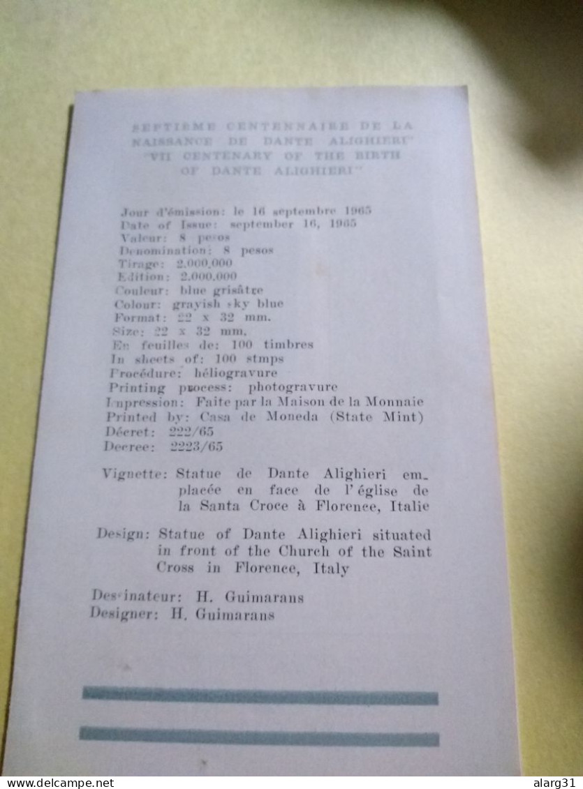 Argentina .po.folder Text.stamp.pmk.rare.english.frenchdante.no Postcard.e 7 Reg Post Conmems For Postage 1 Or 2 Pieces. - Ecrivains