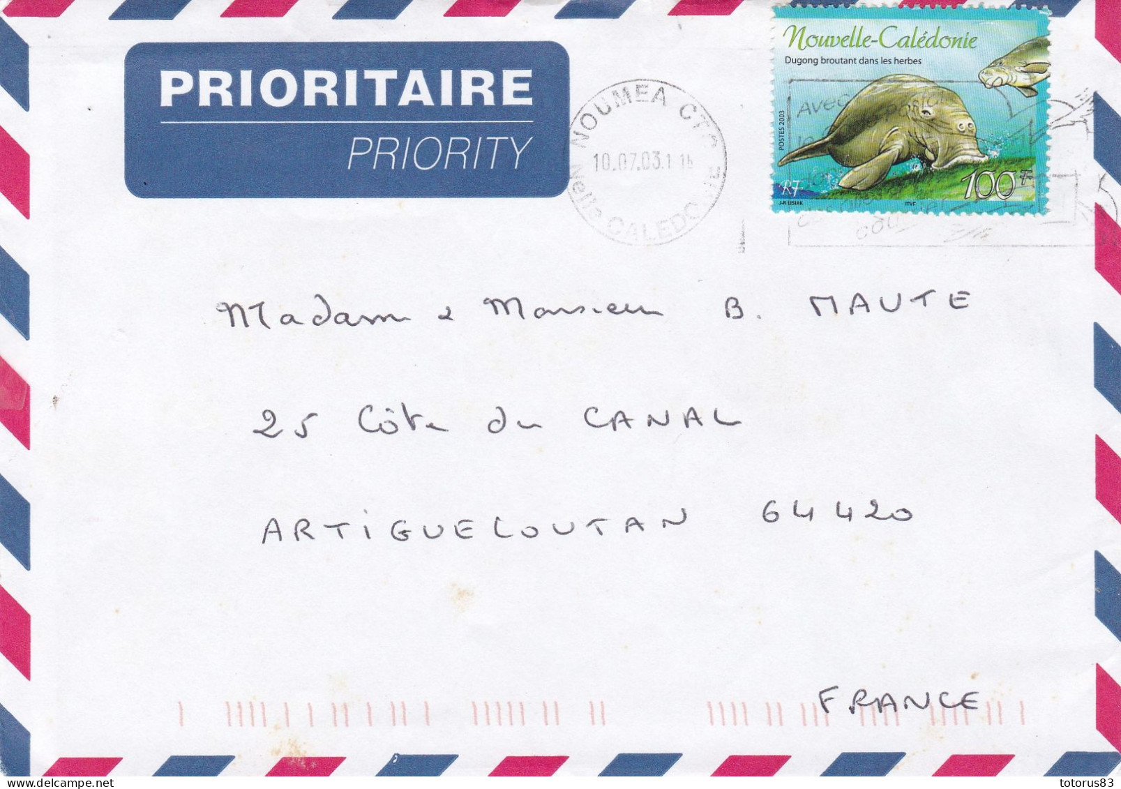 Enveloppe Dogong N.Calédonie 2003 Oblitérée Prioritaire - Used Stamps