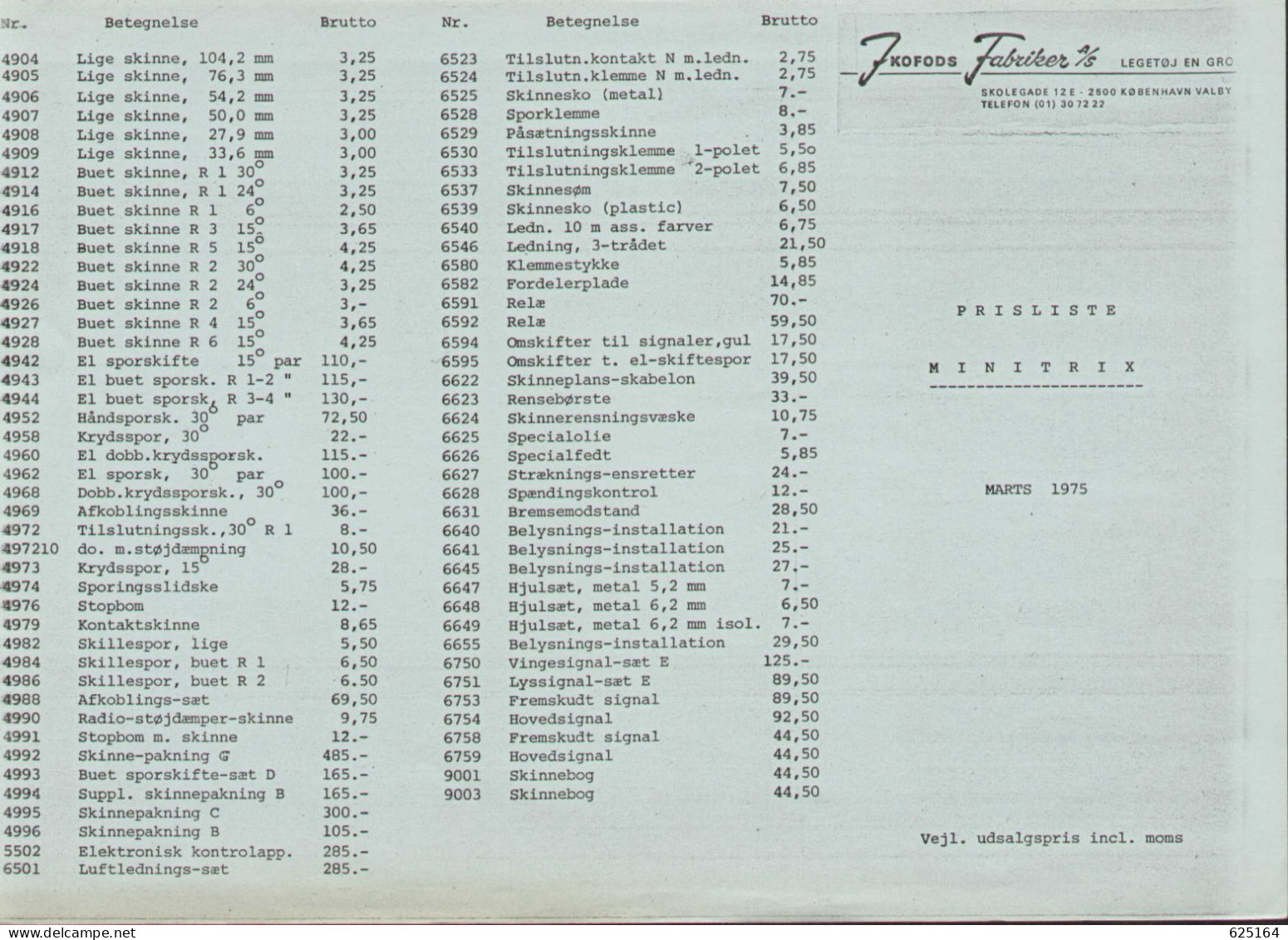 Catalogue MINITRIX 1975/76  Spur N 1:160 9 Mm + Preisliste DK Kr - German