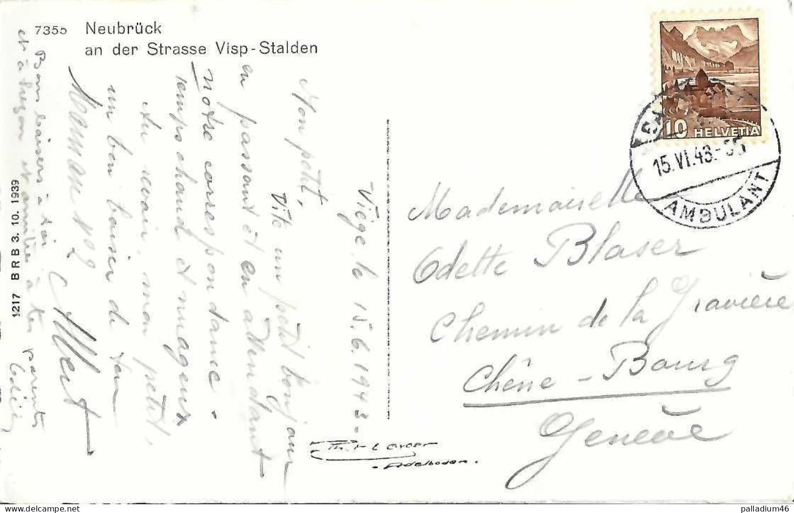 VALAIS NEUBRUCK AN DER STRASSE VISP-STALDEN - Circulé Le 15.06.1943 - Gyger Adelboden No 7355 - Stalden