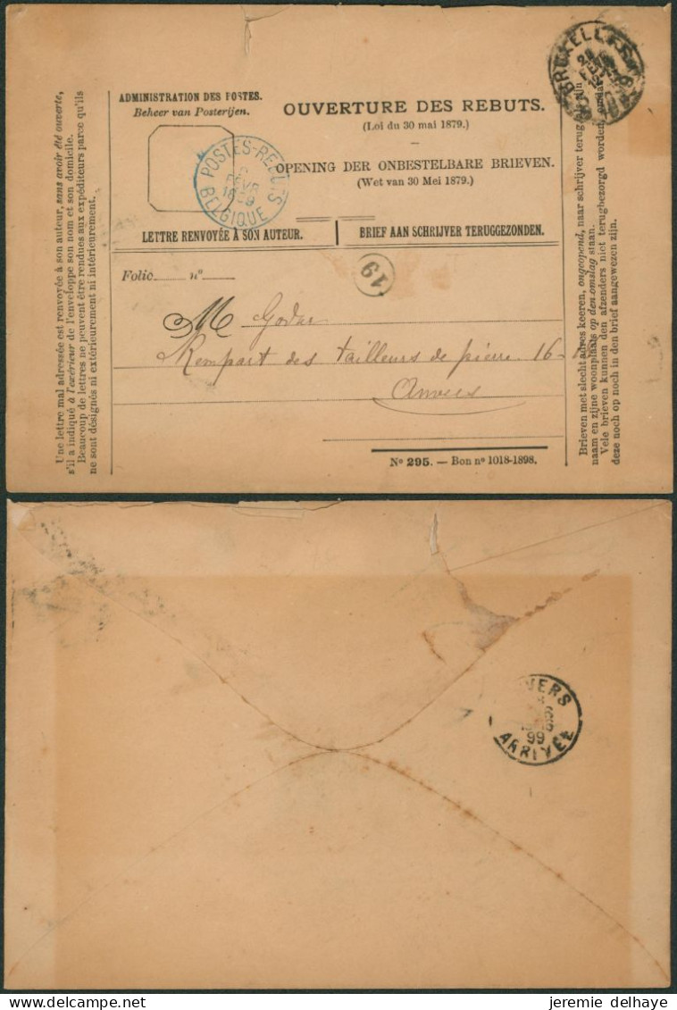 Administration Des Postes - Ouverture Des Rebuts (n°295, 1889) De Bruxelles+ Cachet Bleu "Postes-Rebuts / Belgique" > An - Landpost (Ruralpost)