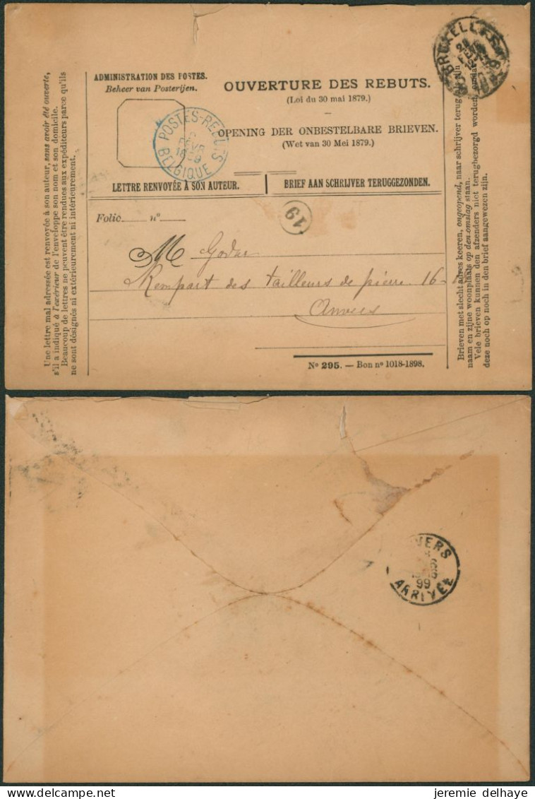 Administration Des Postes - Ouverture Des Rebuts (n°295, 1889) De Bruxelles+ Cachet Bleu "Postes-Rebuts / Belgique" > An - Rural Post