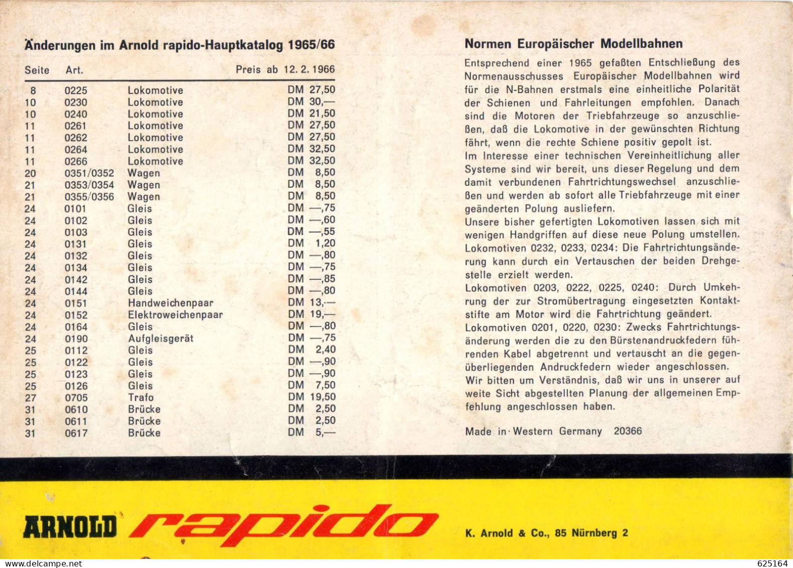 Catalogue ARNOLD RAPIDO 1966 Neuheiten Spur N 1:160 9 Mm - Deutsch