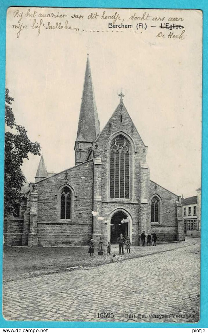 * Berchem - Kluisbergen (Oost Vlaanderen) * (Edit Em. Gheysen - Verroken, Nr 16595) L'église, Kerk, Animée, Chien, TOP - Kluisbergen